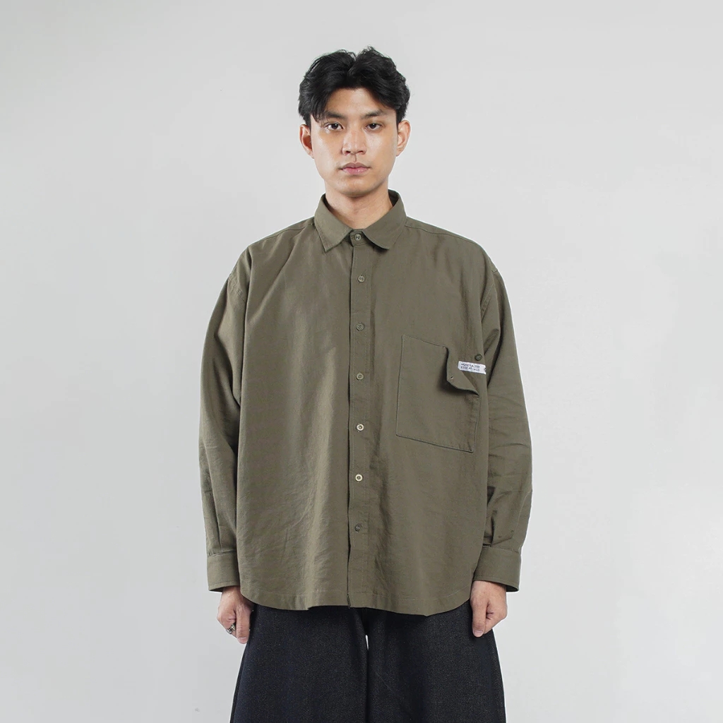 Button Pocket Olive Oversized