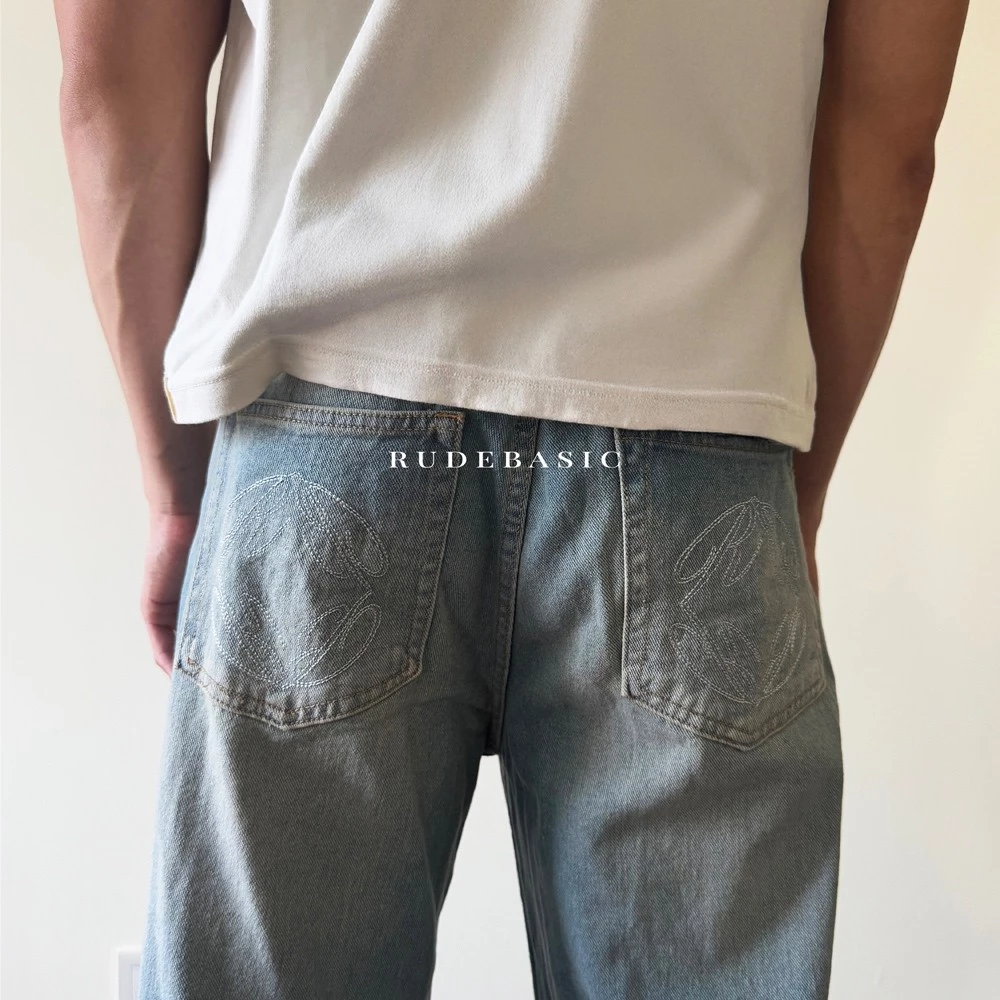 Light Blue Monogram Semi Flare Jeans
