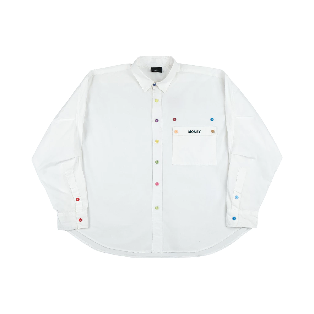 Colorful Button Oversized Shirt White